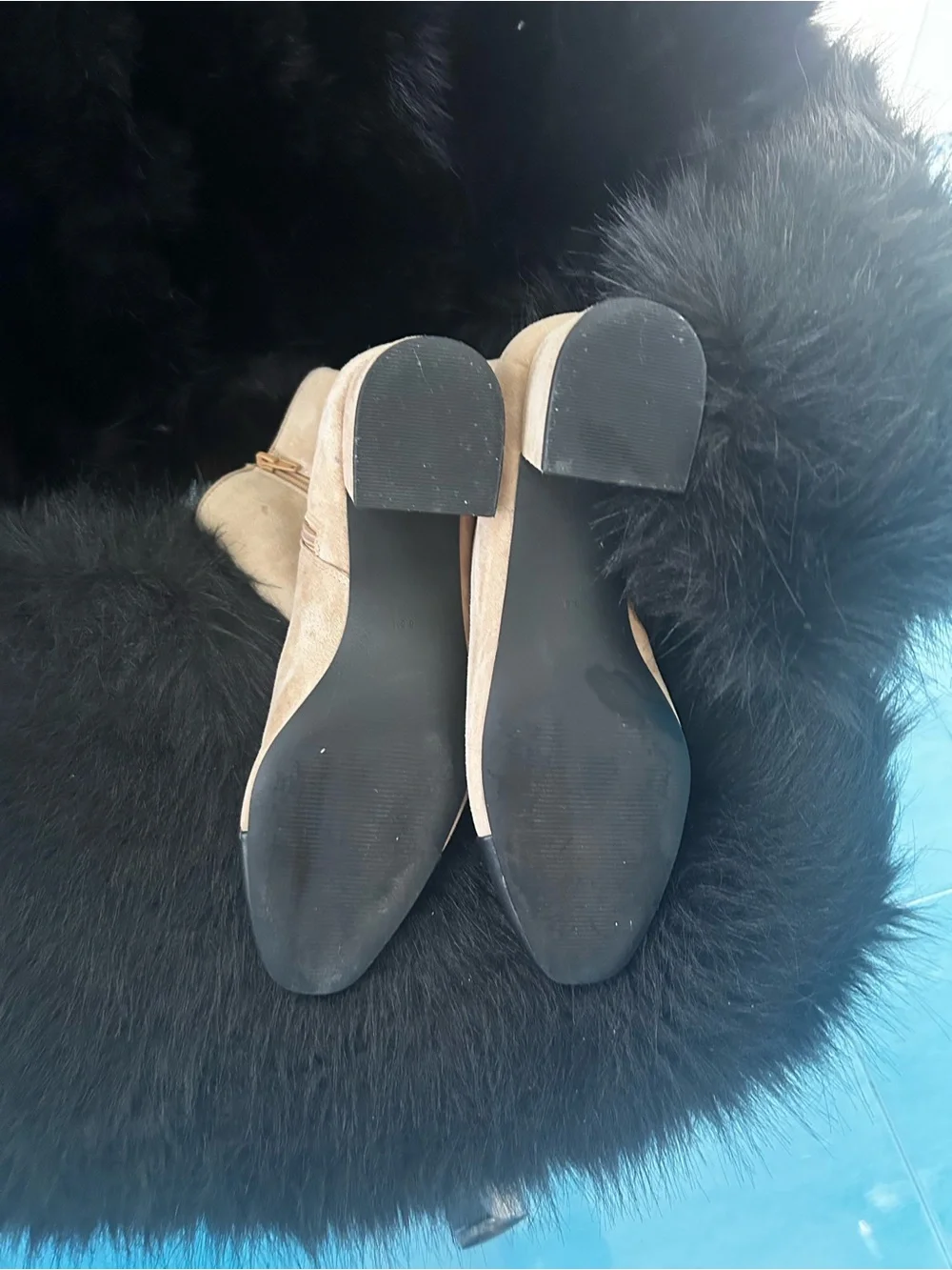 Women's Two-Tone Beige Suede Ankle Boots with Black Cap Toe